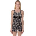Black Grunge Pattern with Skulls Illustration Boyleg One Piece Swimsuit View1