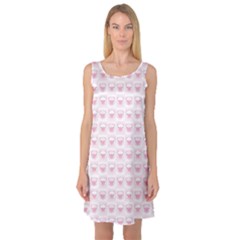Pink Cute Pig Pattern With Pink Pig Faces Sleeveless Satin Nightdress