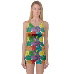 Green Top Of Colorful Umbrellas Pattern Women s One Piece Swimsuit by CoolDesigns