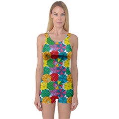 Green Top Of Colorful Umbrellas Pattern Women s One Piece Swimsuit