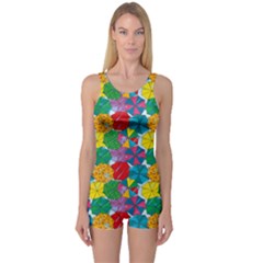 Green Top Of Colorful Umbrellas Pattern Women s One Piece Swimsuit by CoolDesigns