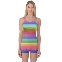 Colorful Chevron Rainbow Colored Pattern Boyleg One Piece Swimsuit by CoolDesigns