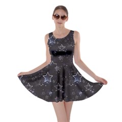 Black Blue Night With Shiny Silver Stars Skater Dress by CoolDesigns