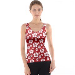 Red Pattern With Hibiscus Flowers On Red  Tank Top by CoolDesigns