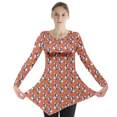 Red Cartoon Bull Terrier Pattern Long Sleeve Tunic Top by CoolDesigns