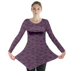 Purple A Pattern With Dinosaur Silhouettes Long Sleeve Tunic Top by CoolDesigns