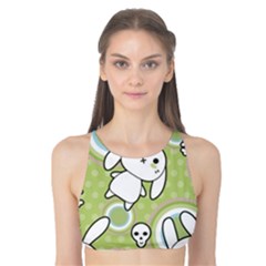 Green Pattern With Doodle Kawaii Tank Bikini Top