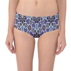 Blue Traditional Morocco Pattern Mid Waist Bikini Bottom
