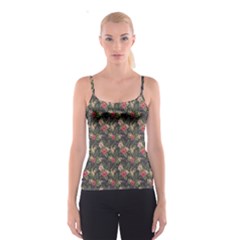 Colorful Tropical Floral Pattern Plumeria Hibiscus Flowers Spathetti Strap Top by CoolDesigns
