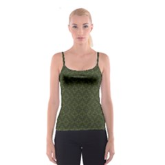 Dark Green Flower And Cross Pattern Spathetti Strap Top