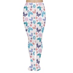 Colorful Pastel Floral Pattern With Butterflies And Flowers Tights