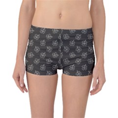 Black Plant Doodle Pattern Boyleg Bikini Bottoms