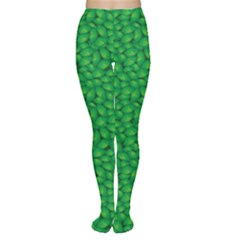 Green Green Basil Leaves In A Pattern Women s Tights