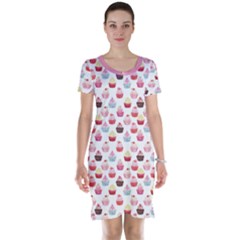 Pink Watercolor Cupcakes Pattern Hand Drawn Short Sleeve Nightdress by CoolDesigns