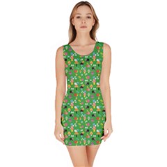Green Snails Mushrooms Pattern Bodycon Dress