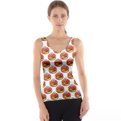 Red Cartoon Cheeseburger Pattern Colored Happy Smiling Burger Tank Top by CoolDesigns