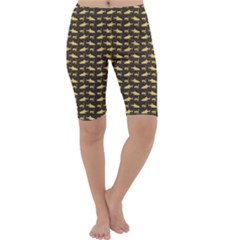 Brown Image Of Sharks And Underwater Masks Cropped Leggings