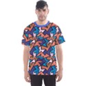 Blue Funky Maze Texture with Grunge Effect Men s Sport Mesh Tee View1