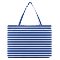 Horizontal Stripes Dark Blue Medium Zipper Tote Bag by Mariart