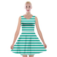 Horizontal Stripes Green Teal Velvet Skater Dress by Mariart