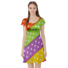 Colorful Easter Ribbon Background Short Sleeve Skater Dress by Simbadda
