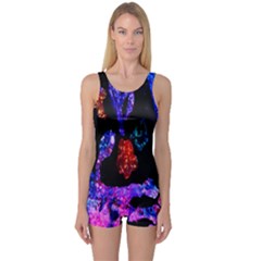 Grunge Abstract In Black Grunge Effect Layered Images Of Texture And Pattern In Pink Black Blue Red One Piece Boyleg Swimsuit by Nexatart