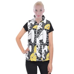Easter Bunny And Chick  Women s Button Up Puffer Vest