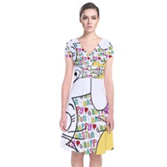 Easter Bunny And Chick  Short Sleeve Front Wrap Dress