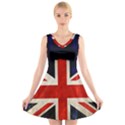 Flag Of Britain Grunge Union Jack Flag Background V-Neck Sleeveless Skater Dress View1