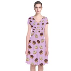 Donuts Pattern Short Sleeve Front Wrap Dress