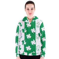 Flower Green Shamrock White Women s Zipper Hoodie by Mariart