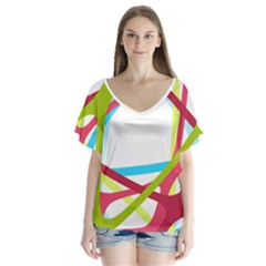 Nets Network Green Red Blue Line Flutter Sleeve Top by Mariart