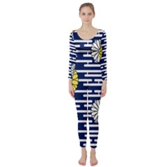 Sunflower Line Blue Yellpw Long Sleeve Catsuit by Mariart