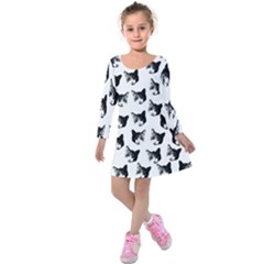 Cat Pattern Kids  Long Sleeve Velvet Dress