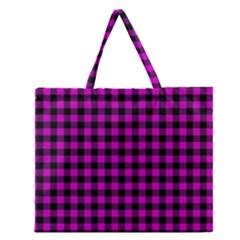 Lumberjack Fabric Pattern Pink Black Zipper Large Tote Bag by EDDArt