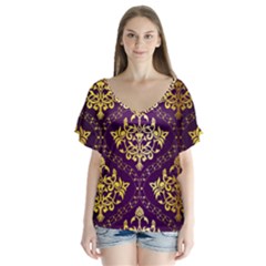 Flower Purplle Gold Flutter Sleeve Top by Mariart