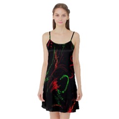 Paint Black Red Green Satin Night Slip by Mariart