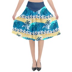 Tropical Surfing Palm Tree Flared Midi Skirt by Wanni