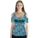 Turquoise Pattern Butterfly Sleeve Cutout Tee  View1