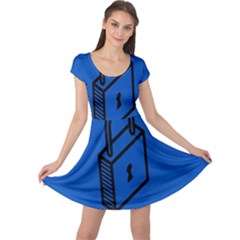 Padlock Love Blue Key Cap Sleeve Dresses