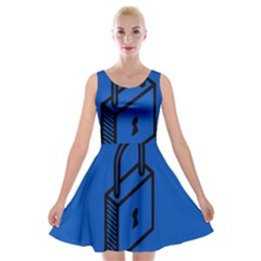 Padlock Love Blue Key Velvet Skater Dress by Mariart
