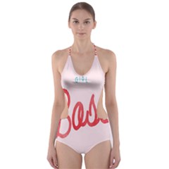 Girl Boss Pink Red Blue Sexy Cut-out One Piece Swimsuit by Mariart