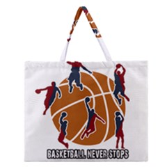 Basketball Never Stops Zipper Large Tote Bag by Valentinaart