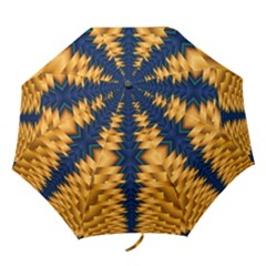 Plaid Blue Gold Wave Chevron Folding Umbrellas by Mariart