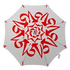 Tibetan Om Symbol (red) Hook Handle Umbrellas (large) by abbeyz71