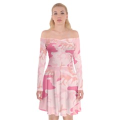 Pink Camo Print Off Shoulder Skater Dress by Nexatart