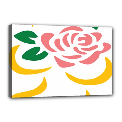 Pink Rose Ribbon Bouquet Green Yellow Flower Floral Canvas 18  X 12  by Mariart