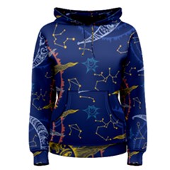 Sun Moon Seamless Star Blue Sky Space Face Circle Women s Pullover Hoodie by Mariart