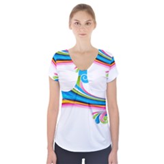 Colored Lines Rainbow Short Sleeve Front Detail Top by Mariart