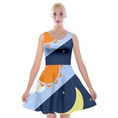 Day Night Moon Stars Cloud Stars Velvet Skater Dress